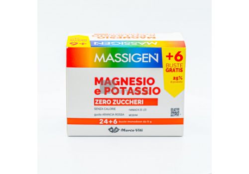 Massigen magnesio e potassio zero zuccheri 24 bustine + 6 omaggio