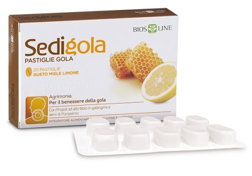Sedigola integratore per il benessere della gola gusto miele limone 20 pastiglie
