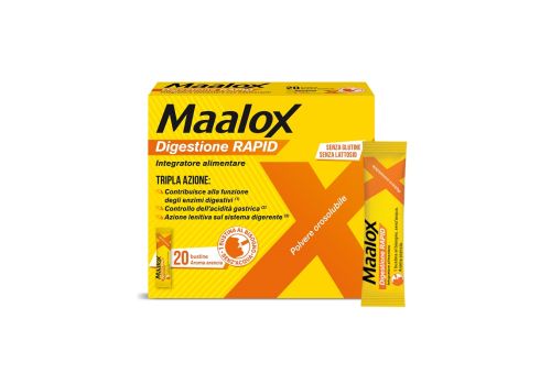 Maalox Digestione Rapid integratore per cattiva digestione e acidità di stomaco di adulti e bambini 20 bustine
