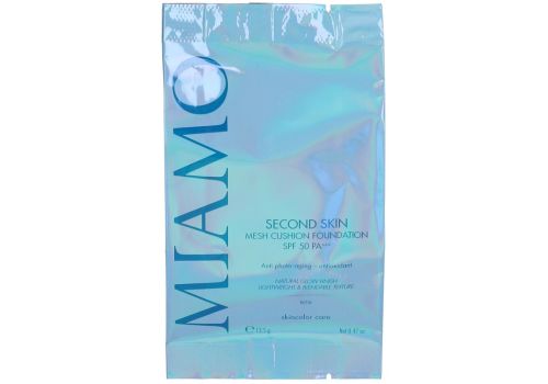 Miamo Second Skin mesh cushion foundation spf 50+ fondotinta tonalità ivory ricarica 13,5 grammi