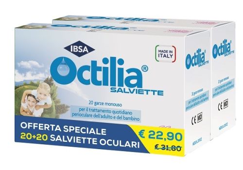 Octilia salviette per il trattamento perioculare di adulti e bambini bipack 20 + 20 salviette oculari