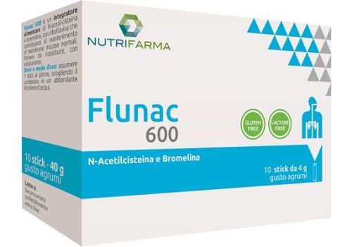 Flunac 600 integratore per la tosse e il benessere delle vie aeree 10 stick x 4 grammi