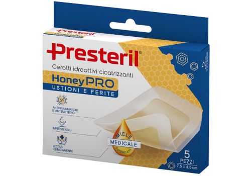 Presteril Honey Pro cerotti idroattivi cicatrizzanti ustioni e ferite 5 pezzi 7,5 x 4,5cm