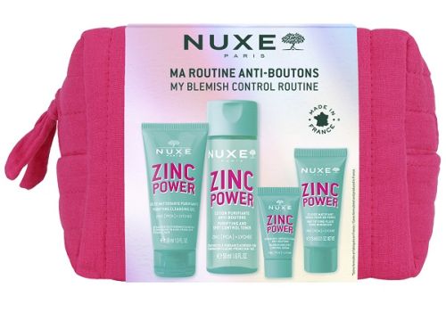 Nuxe Zinc Power routine anti-imperfezioni pochette con gel detergente 30ml + lozione purificante 50ml + siero 5ml + fluido opacizzante 15ml