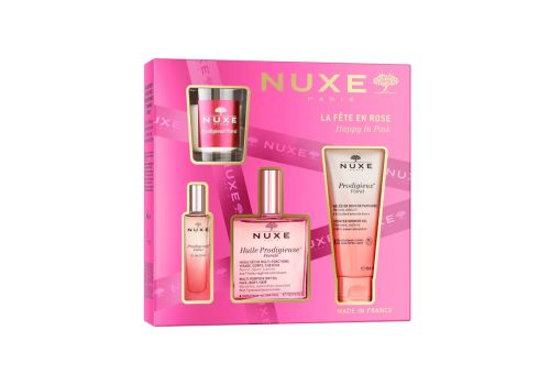 Nuxe La Fête en Rose Happy In Pink Florale cofanetto con olio secco 100ml + profumo 15ml + gel doccia 100ml + candela profumata 70 grammi