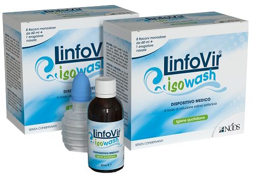 Linfovir Isowash soluzione isotonica per l'igiene quotidiana 2 x 8 flaconi monodose da 60ml + 1 erogatore nasale