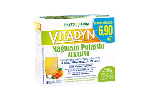 Vitadyn Magnesio Potassio Alkalino senza zuccheri integratore di sali minerali 10 bustine