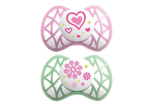 Nuvita succhietto con tettarella ortodontica 6mesi+ rosa e verde 2 pezzi