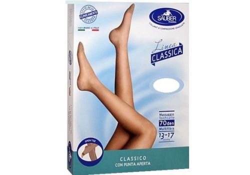 Sauber linea classica 13-17 mmhg collant maglia liscia a punta aperta 70 denari colore neutro beige taglia 3