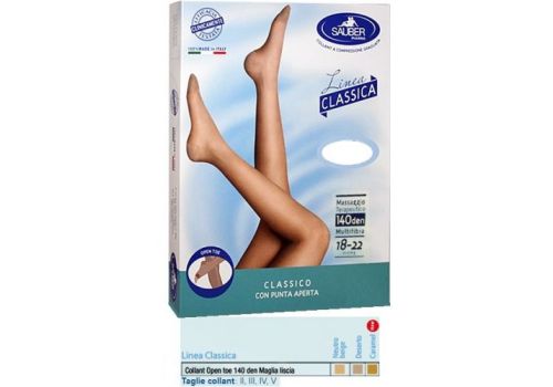 Sauber Linea Charme 18-22 mmhg collant open toe maglia liscia 140 denari colore neutro beige taglia 4