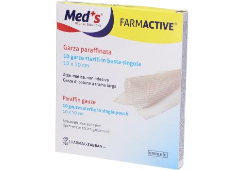 Med's farmactive garza paraffinata sterile per scottature ustioni e lesioni cutanee 10 garze 10 x 10cm