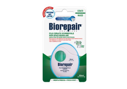 Biorepair filo interdentale cerato scorrevole per spazi regolari 50mt