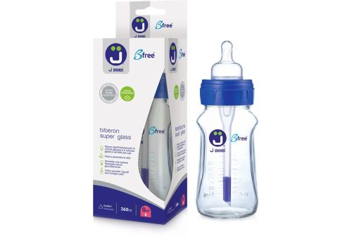 J Bimbi Bfree 0m+ biberon super glass anticoliche in vetro 260ml