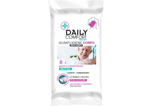 Daily Comfort Senior guanti igiene corpo lenitivi e igienizzanti 8 pezzi