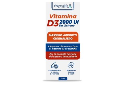 Vitamina D3 da lichene 2000 UI integratore per il sistema immunitario e le ossa gocce orali 30ml
