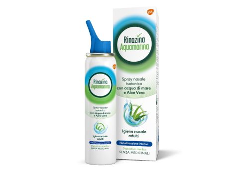 Rinazina Aquamarina Spray Nasale Isotonico Intenso Lavaggio Nasale Acqua di Mare e Aloe Vera 100 ml