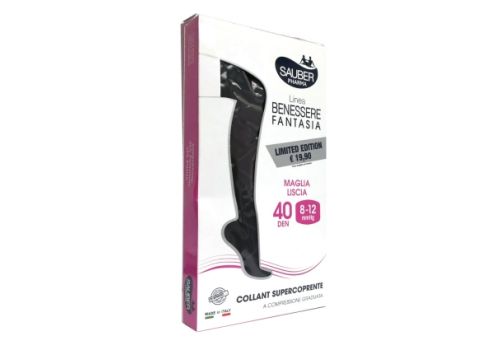 SAUBER COLLANT SUPERCOPRENTE MAGLIA LISCIA 40DEN 8-12MMHG TG.III POIS PICCOLO BIANCO NERO