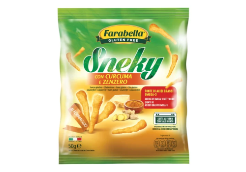 Farabella Sneky salatini al formaggio con curcuma e zenzero senza glutine 50 grammi