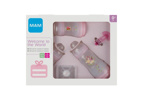 Mam Benvenuto Al Mondo cofanetto colore rosa con 3 biberon +1 succhietto + 1 clip