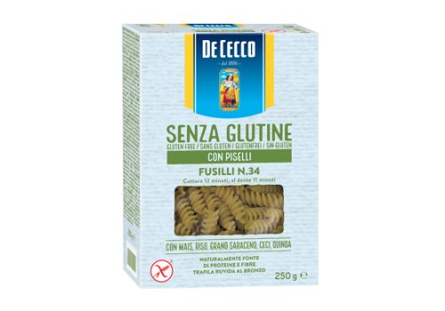 De Cecco senza glutine con piselli fusilli n.34 250 grammi