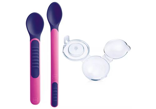 Mam Heat Sensitive Spoons & Cover 6m+ cucchiaini morbidi colore rosa 2 pezzi