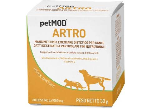 Petmod Artro mangime complementare per il supporto del metabolismo articolare di cani e gatti 30 bustine