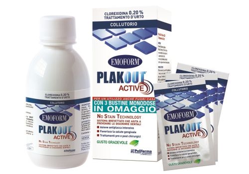 Emoform Plakout Active collutorio clorexidina 0.20% trattamento urto 200ml + 3 bustine omaggio