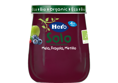 Hero Solo mela fragola e mirtillo biologici omogeneizzato 120 grammi  
