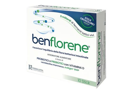 Benflorene integratore di probiotici e prebiotici con zinco 10 stick orosolubili