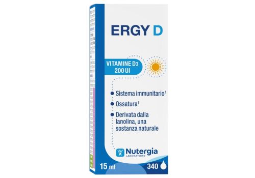 Ergy D Vitamina D3-200UI integratore per il sistema immunitario e l'ossatura gocce orali 15ml