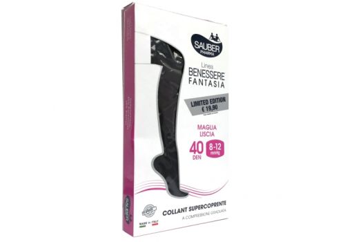 SAUBER COLLANT SUPERCOPRENTE COMPRESSIONE GRADUATA MAGLIA LISCIA 40DEN 8-12MMHG TG.3 BRITISH BIANCO NERO
