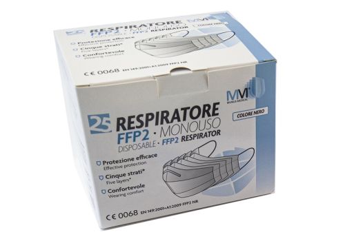 Munus Med respiratore ffp2 monouso colore nero  mascherina filtrante 25 pezzi