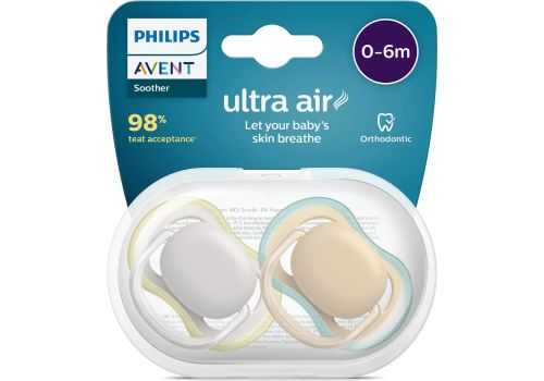 Avent ultra air 0 6m+ succhietti in silicone grigio/marrone 2 pezzi