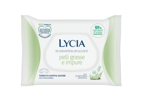 Lycia salviettine struccanti doppia azione purificanti per pelli grasse 20 pezzi