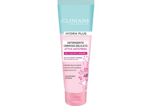 Clinians Hydra Plus Detergente Cremoso Delicato con Estratto di Malva Attiva Antistress per Pelli Secche e Sensibili 150ml