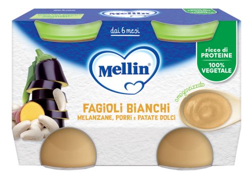 Mellin fagioli bianchi con melanzane porri e patate dolci omogeneizzato 2 x 130 grammi