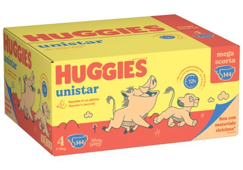 Huggies Unistar pannolini 7-18kg taglia 4 mega scorta 144 pezzi