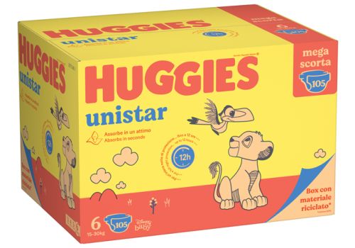 Huggies Unistar pannolini 15-30kg taglia 6 mega scorta 105 pezzi