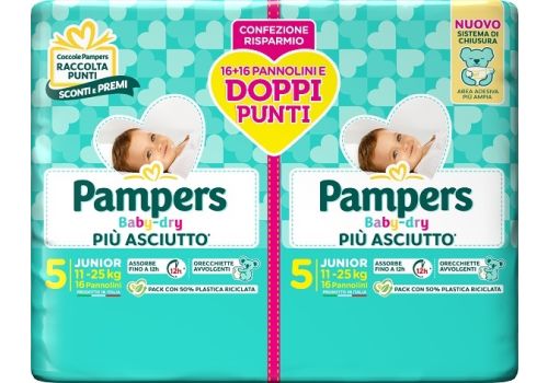 Pampers Baby Dry Duo pannolini 11-25kg taglia 5 junior 32 pezzi