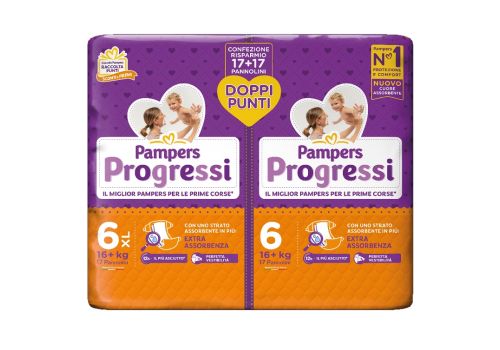 Pampers Progressi pannolini 16+kg taglia 6 xl pacco doppio 2 x 17 pezzi