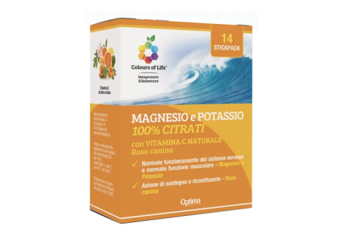 Colours of Life Magnesio e Potassio 100% Citrati integratore di sali minerali 14 stick