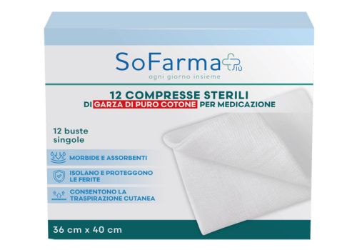 Sofarma+ garza sterile in cotone 36 x 40cm 12 pezzi