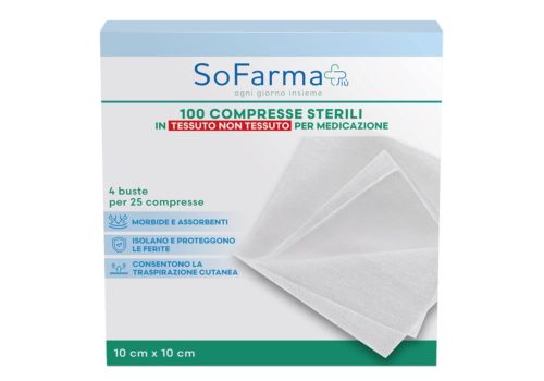 Sofarma+ garza sterile in tessuto non tessuto 10 x 10cm 100 pezzi