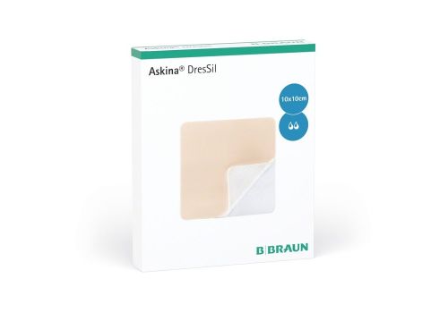 Askina Dressil medicazione in schiuma di poliuretano priva di bordo adesivo 10 x 10cm 10 pezzi