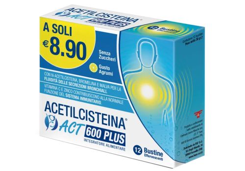 Acetilcisteina Act 600 Plus integratore per l'apparato respiratorio 12 bustine