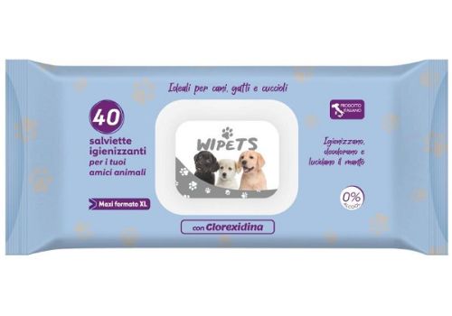 Wipets salviette igienizzanti con clorexidina per cani gatti e cuccioli 40 pezzi