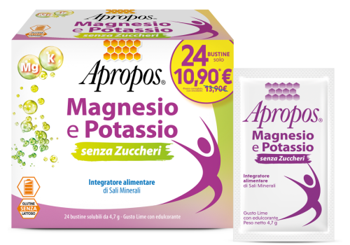 Apropos magnesio e potassio senza zuccheri integratore di sali minerali 24 bustine 