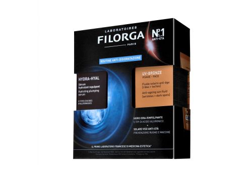 Filorga cofanetto solare Hydra-Hyal siero idra-rimpolpante + UV-Bronze spf 50+ solare viso anti-età