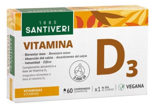 Vitamina D3 2000 UI vegetale integratore per il sistema immunitario e le ossa 60 compresse