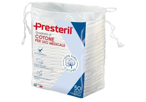 Presteril quadrotti di cotone per uso medicale 8 x 7,5cm 50 pezzi 